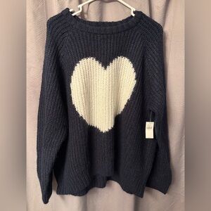 Cozy Heart Pattern Sweater - Navy and Cream